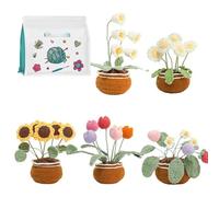 THOANBY Fil à Crocheter,Ensemble de Plantes en Pot de Fleurs au Crochet pour débutant Adulte Comprenant des Instructions étape par étape,des Fils à Crocheter,Un marqueur à Tricoter