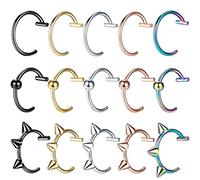 THOANBY Lot de 15/5 anneaux de nez neutres en forme de punk, faux diaphragme avec anneaux perforés, taille unique, Comme décrit, Comme décrit.