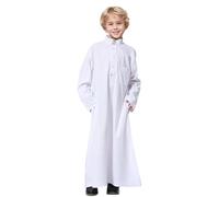 Thobe arabe Musulman Thobe Manches Longues Caftan Crew Robe Costume National Adolescent Garçon Manches Longues Brodé Robe Ensemble Robe Arabe Enfant Robe, Blanc., 5-6 ans