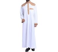 Thobes Robe décontractée à manches longues pour homme et homme - Patchwork arabe - Style traditionnel - Confortable - Respirant - Léger - Doux - Pour tous les jours, 03#_WH1, M