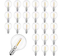 Thokono 25 Pack G40 Ampoules LED Globe Glass Remplacement, étanchéité IP44, blanc chaud, pour guirlande lumineuse 0,6 W 220-240V E12 2200K Ampoules Extérieur Ordre contient pas de chaîne légère