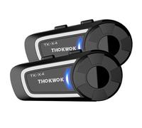THOKWOK Intercom Moto Duo pour 6 Casques, 2X TK-X4 Ecouteur Bluetooth pour Casque Moto, Kit Main Libre Oreillette avec Bluetooth 5.4/Stéréo Hi-FI/Partage de Musique, Communication Système de 2000M