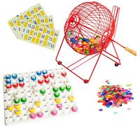 Thomas & Anca Club Supplies Ltd Machine de bingo Cage de bingo, 1 à 90 boules de bingo, plateau à chèques, cartes de bingo et disques de bingo