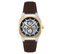 Thomas Earnshaw Discovery Drake ES-8308 Montre automatique squelette avec triple calendrier et bracelet en cuir pour homme 42 mm, bleu acier