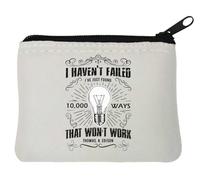 Thomas Edison Porte-monnaie en néoprène avec inscription « I Haven't Failed I've Just Found 10000 Ways That Don't Work » Blanc 10 x 11 cm