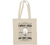 Thomas Edison Sac fourre-tout en coton naturel avec inscription « I Haven't Failed I've Just Found 10000 Ways That Don't Work » Blanc