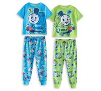 THOMAS & FRIENDS Ensemble Pyjama à Manches Courtes et Percy pour garçons | Pyjamas Bleus et Verts Thomas Le Tank Engine et Percy | Vêtements de Nuit de Dessin animé pour Enfants