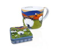 Thomas Joseph Ensemble de tasses à café en céramique avec imprimé mouton - Boîte réutilisable pour bonbons, caramel, caramel irlandais (1, Time to Put Feet Up)