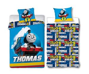 Thomas la Petite Lokomotive Parure de lit pour bébé Friends 100 x 135 + 40 x 60 cm 100 % coton renforcé de qualité Linon James Edward Henry Gordon Percy Parure de lit réversible Taille allemande