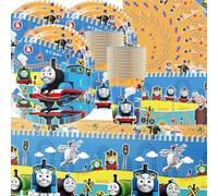 Thomas Lot de 61 vaisselle de fête d'anniversaire pour enfants, y compris assiettes en carton, gobelets, serviettes et nappes, convient pour 20 anniversaires d'enfants