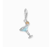 Pendentif Charm Bleu Verre à Cocktail Argent