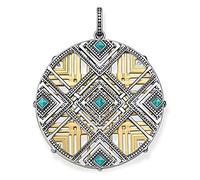 Thomas Sabo "Afrique Ornaments Plaqué Or Jaune doré/Noirci/simulée Pendentif Turquoise