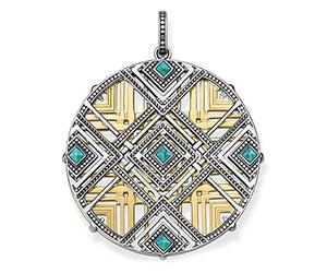 Thomas Sabo "Afrique Ornaments Plaqué Or Jaune doré/Noirci/simulée Pendentif Turquoise