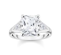 THOMAS SABO Bague Pierre Blanche Argent 925 Sterling Recyclé Oxyde de Zirconium Taille 54 TR2362-051-14-54, Bois d'agar