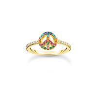THOMAS SABO Bague pour femme avec pierres colorées en argent sterling 925 plaqué or jaune 750 TR2373-488-7, 52, Argent sterling, Zircone cubique