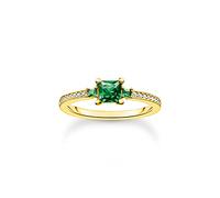 THOMAS SABO Bague pour femme avec pierres vertes et blanches en argent sterling 925, plaqué or jaune 750 TR2402-971-6, 48, Argent sterling, Zircone cubique