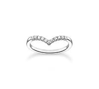 THOMAS SABO Bague pour femme en forme de V avec pierres blanches, 48, Argent sterling, Zircone cubique