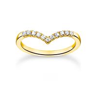 THOMAS SABO TR2394-414-14 Bague en forme de V avec pierres blanches en argent sterling 925 plaqué or jaune 750, 56, Argent sterling, Zircone cubique