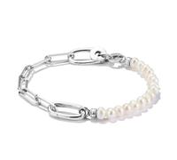 THOMAS SABO Bracelet à breloques en argent sterling 925 recyclé avec chaîne en papier et perles d'eau douce, 17cm, Argent sterling, Perle