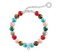 Thomas Sabo Bracelet à breloques en jaspe multicolore/œil de tigre/turquoise synthétique/malachite synthétique/corail bambou teint 18,5 cm, taille unique, Corail, Andere Turquoise.