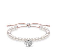 THOMAS SABO Bracelet en argent sterling 925 avec perles blanches en forme de cœur pavé, longueur 13-20 cm