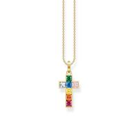 Thomas Sabo Chaîne croix pierres colorées or Argent Sterling 925, Doré Or Jaune 18 Carats
