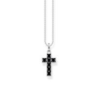 Thomas Sabo Chaîne Croix Pierres Noires Argent Argent Sterling 925, Noirci