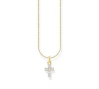THOMAS SABO KE2226-414-14 Chaîne avec pendentif croix blanche en argent plaqué or, taille unique, Argent sterling, Zircone cubique