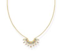 Thomas Sabo Chaîne dorée arborant des Rayons de Soleil et des gemmes Multicolores Argent Sterling 925, Doré Or Jaune 18 Carats