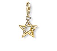 THOMAS SABO Charm Club Original Sun Luna Star avec Fermoir Lobster en Argent Sterling 925 Compatible avec Bracelets et Colliers, 2,4 x 1,3 cm, Argent Sterling Zircone cubique dorée, Non Applicable