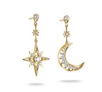 Thomas Sabo Clous d’oreilles lune et étoile avec zirconia blanche Alliage Premium, Doré À L'or 18 Carats