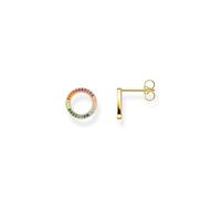 Thomas Sabo Clous d’oreilles Together ronds, placage doré et gemmes multicolores Argent Sterling 925, Doré Or Jaune 18 Carats