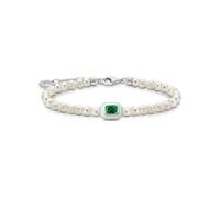 Thomas Sabo, Femme, Accessoires, Blanc, Taille: ONE Size Bracelet pour femme avec perles blanches et pierre verte