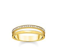 Thomas Sabo Femme Bague Double Pierres Blanches Or Argent Sterling 925, Doré Or Jaune 18 Carats TR2316-414-14
