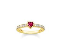 Thomas Sabo Femme Solitaire en Argent avec Pierre Rouge taillée en cœur Argent Sterling 925, Doré Or Jaune 18 Carats TR2448-995-10
