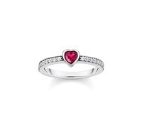 Thomas Sabo Femme Solitaire en Argent avec Pierre Rouge taillée en cœur Argent Sterling 925, Noirci TR2448-640-10
