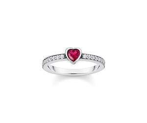 Thomas Sabo Femme Solitaire en Argent avec Pierre Rouge taillée en cœur Argent Sterling 925, Noirci TR2448-640-10