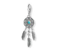 Thomas Sabo Femmes-Pendentif charm Attrape-Rêves Ethnique Charm Club Argent Sterling 925 noirci Oxyde de Zirconium blanc turquoise 1326-646-17