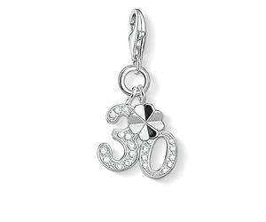 Thomas Sabo Femmes-Pendentif charm Chiffre 30 Charm Club Argent Sterling 925 Pavé d'Oxydes de Zirconium blancs 1237-051-14