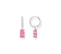 THOMAS SABO Haribo Boucles d'oreilles créoles uniques en or rose avec pendentif en forme d'ours en argent avec oxyde de zirconium et verre de cristal - Bijoux Y2K pour femme