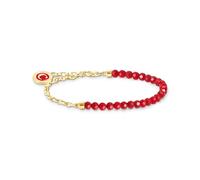 THOMAS SABO Member Bracelet à breloques avec perles rouges et éléments de maillons en argent sterling 925, émail froid, plaqué or jaune 750