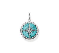 THOMAS SABO PE833-878-17 Pendentif boussole pour homme, avec incrustation de pierre précieuse imitation turquoise, argent sterling 925 noirci, dimensions : 34 x 24 mm, H: ca. 34mm / B: ca. 24mm,