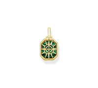 THOMAS SABO Collier pour homme en argent sterling 925 noirci et plaqué or 750 avec pierre de zircone noire et malachite, 27 x 15 mm, PE911-140-6, H: ca. 27mm / B: ca. 15mm, Argent sterling, Zircone
