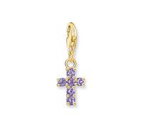 Thomas Sabo Pendentif Charm Croix plaqué Or avec Pierres Violettes Argent Sterling 925, Doré Or Jaune 18 Carats 2036-414-13