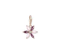 Thomas Sabo Pendentif Charm Fleur Pierres Roses Or Rose Argent Sterling 925, Doré Or Rose 18 Carats
