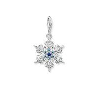 Thomas Sabo Pendentif Charm Flocon de Neige avec Pierres Bleues Argent Argent Sterling 925, Noirci
