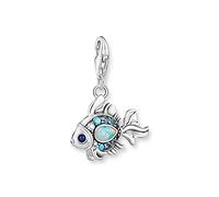 Thomas Sabo Pendentif Charm Poisson avec Pierres Bleues Argent Argent Sterling 925, Noirci