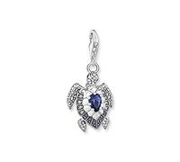 Thomas Sabo Pendentif Charm Tortue avec des Pierres Bleues Argent Sterling 925, Noirci