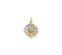 Thomas Sabo Pendentif doré bleu avec soleil et pierres colorées Argent Sterling 925, Doré Or Jaune 18 Carats, Émail À Froid