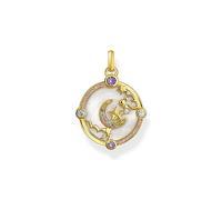 Thomas Sabo Petit pendentif avec croissant de lune et pierres multicolores plaqué or Doré Or Jaune 18 Carats, Émail À Froid, Argent Sterling 925